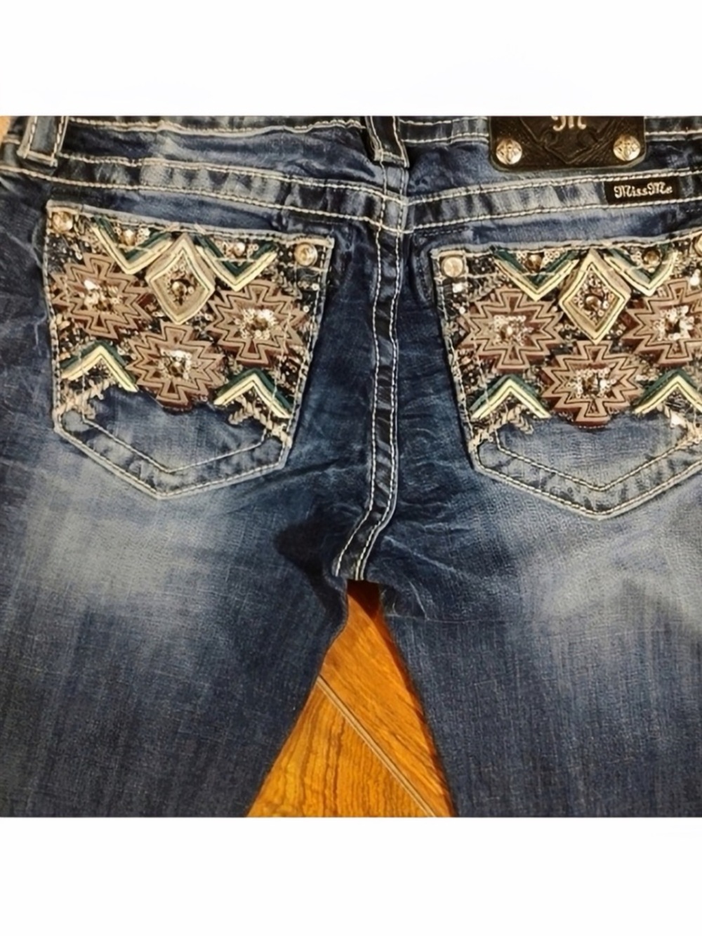 Gorgeous Miss Me Signature Boot Embellished Jeans With 34” Inseam